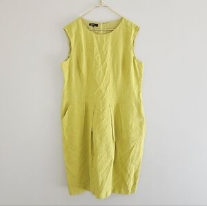 LAFAYETTE 148 Women's Chartreusse Yellow Pleated Linen Sheath Dress Size 16